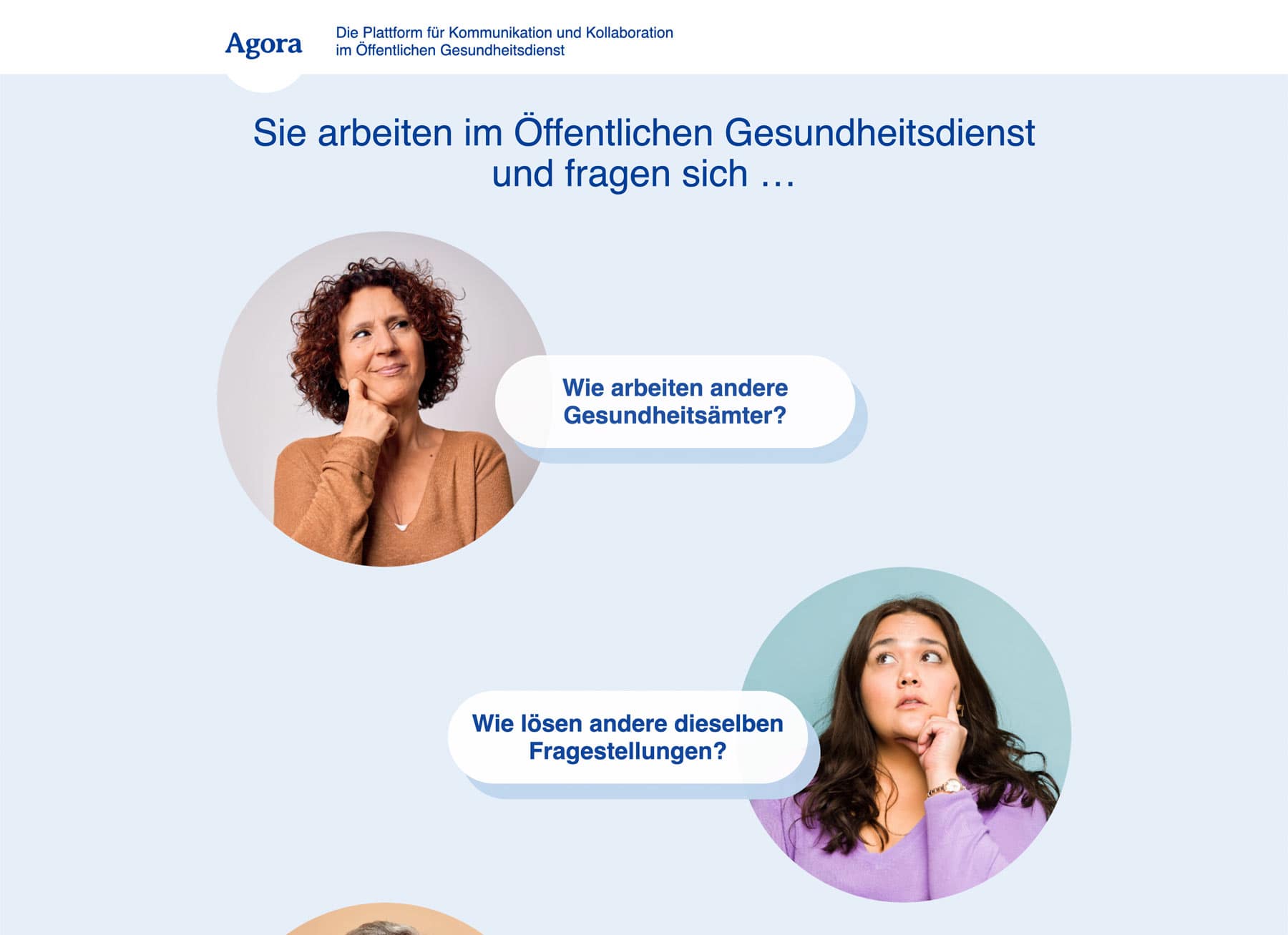 Landingpage für das RKI Agora Projekt – Barrierefreie Plattform-Kommunikation auf höchstem Niveau.